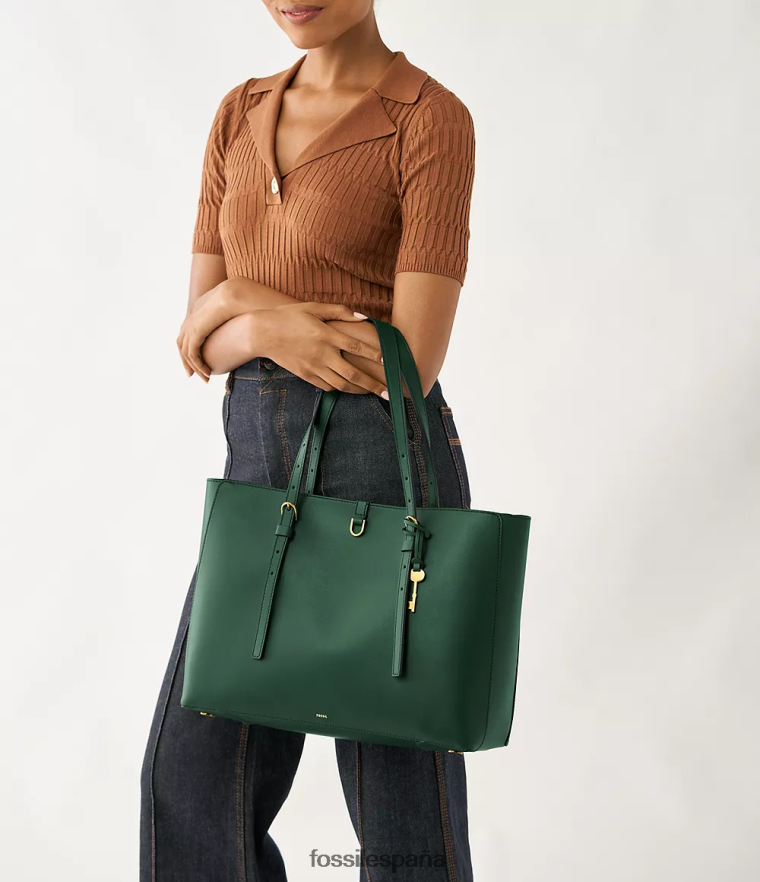 bolsa 804XJ4545 Pino verde mujer Fossil bolso tote Kier de cuero con diseño de cactus
