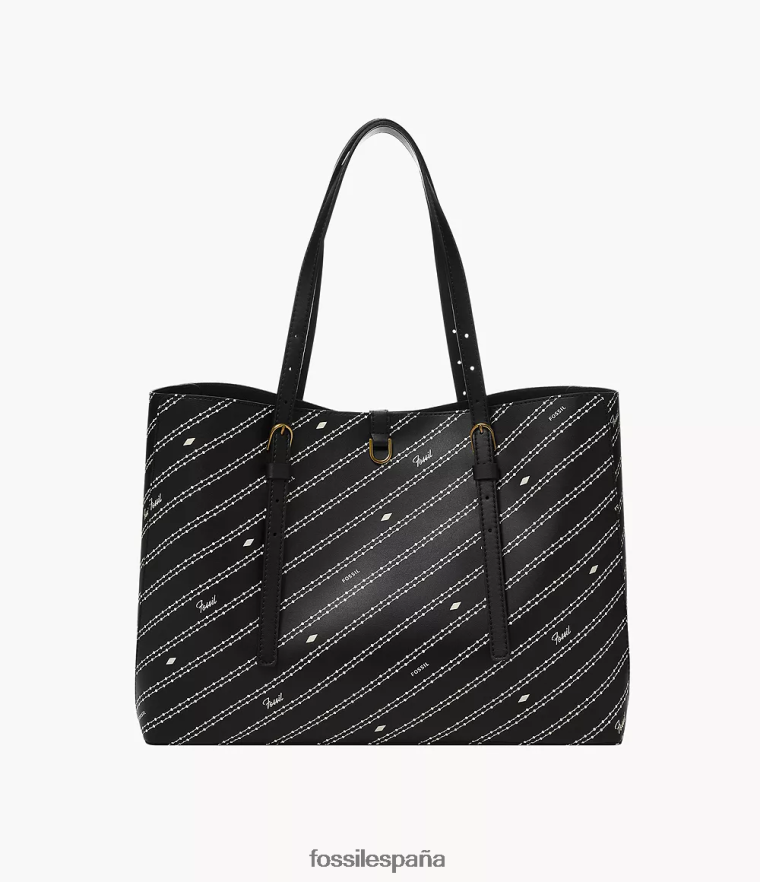bolsa 804XJ4572 negro/hueso mujer Fossil bolso tote Kier de cuero con diseño de cactus