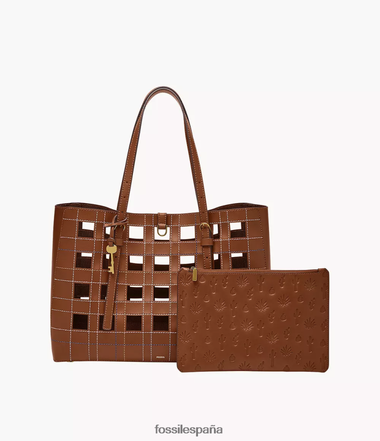 bolsa 804XJ4642 marrón mujer Fossil bolso tote Kier de cuero con diseño de cactus