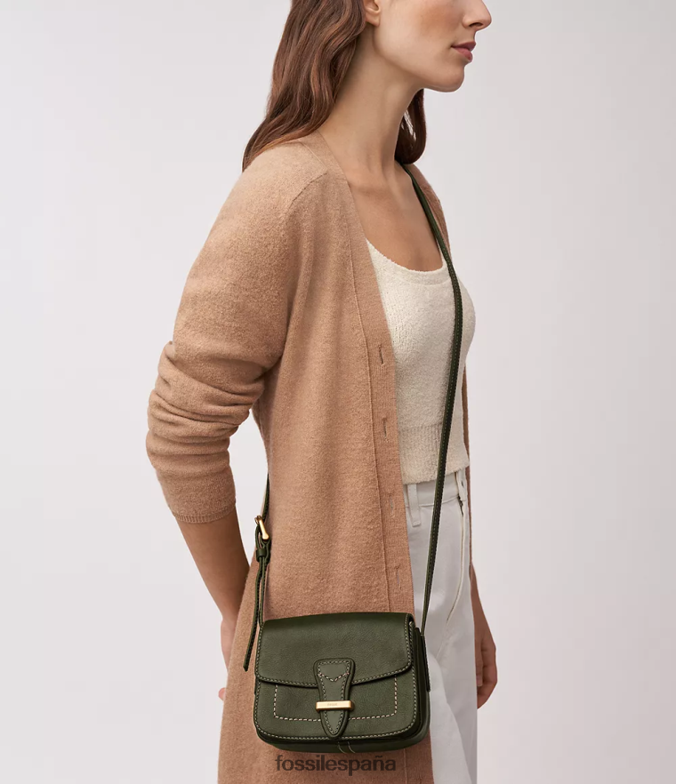 bolsa 804XJ4345 aceituna mujer Fossil bandolera tremont pequeña con solapa