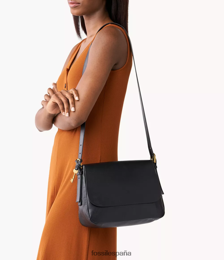 bolsa 804XJ4460 negro mujer Fossil bandolera harper grande con solapa