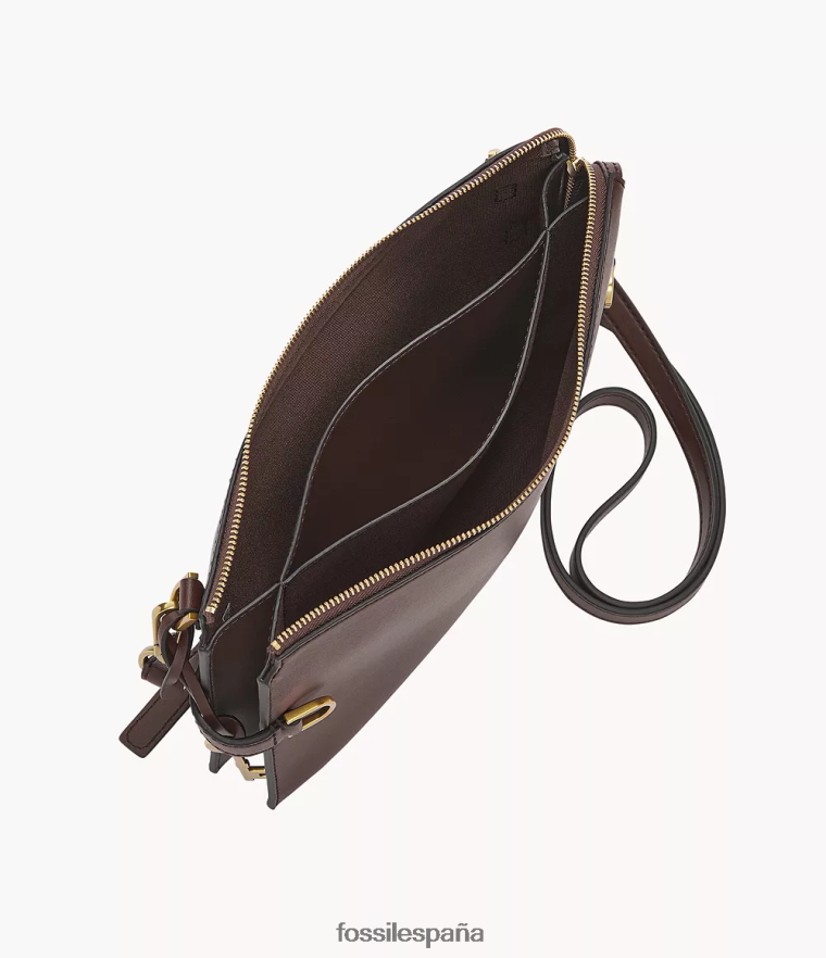 bolsa 804XJ4538 marron oscuro mujer Fossil bandolera kier de cuero con diseño de cactus