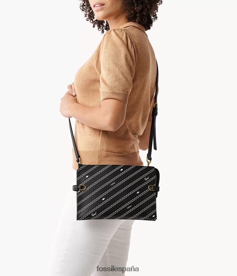 bolsa 804XJ4644 negro/hueso mujer Fossil bandolera kier de cuero con diseño de cactus