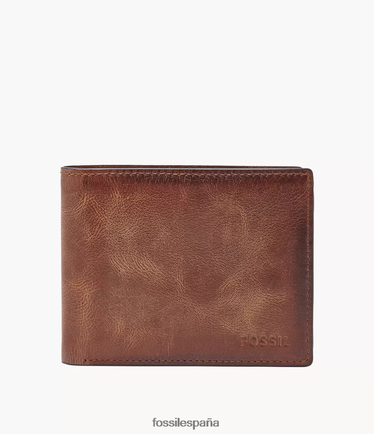 billetera 804XJ41656 marrón hombres Fossil Derrick rfid flip id plegable
