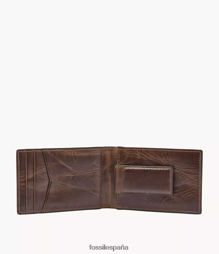 billetera 804XJ41659 marrón hombres Fossil clip para billetes plegable Derrick