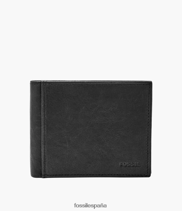 billetera 804XJ41666 negro hombres Fossil Ingram RFID plegable con identificación abatible