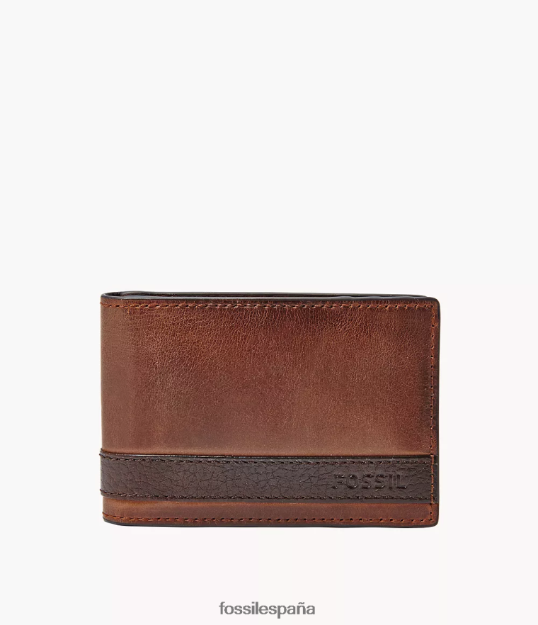 billetera 804XJ41675 marrón hombres Fossil clip para billetes plegable de quinn