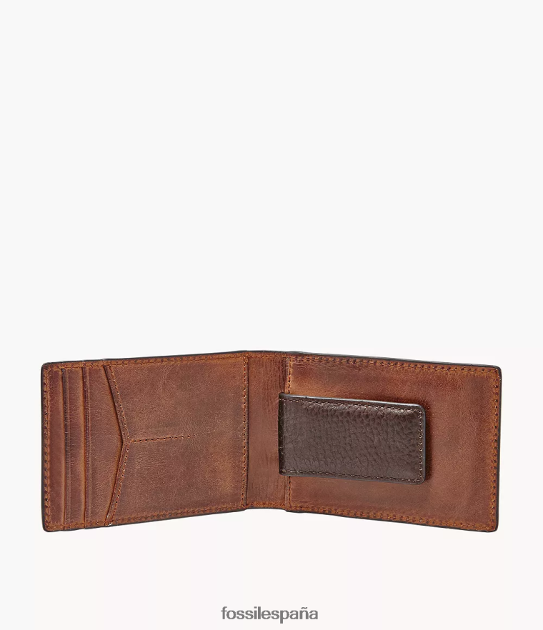 billetera 804XJ41675 marrón hombres Fossil clip para billetes plegable de quinn