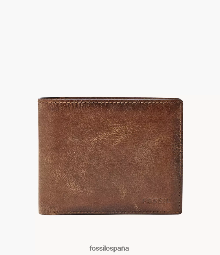 billetera 804XJ41679 marrón hombres Fossil Derrick RFID monedero grande plegable