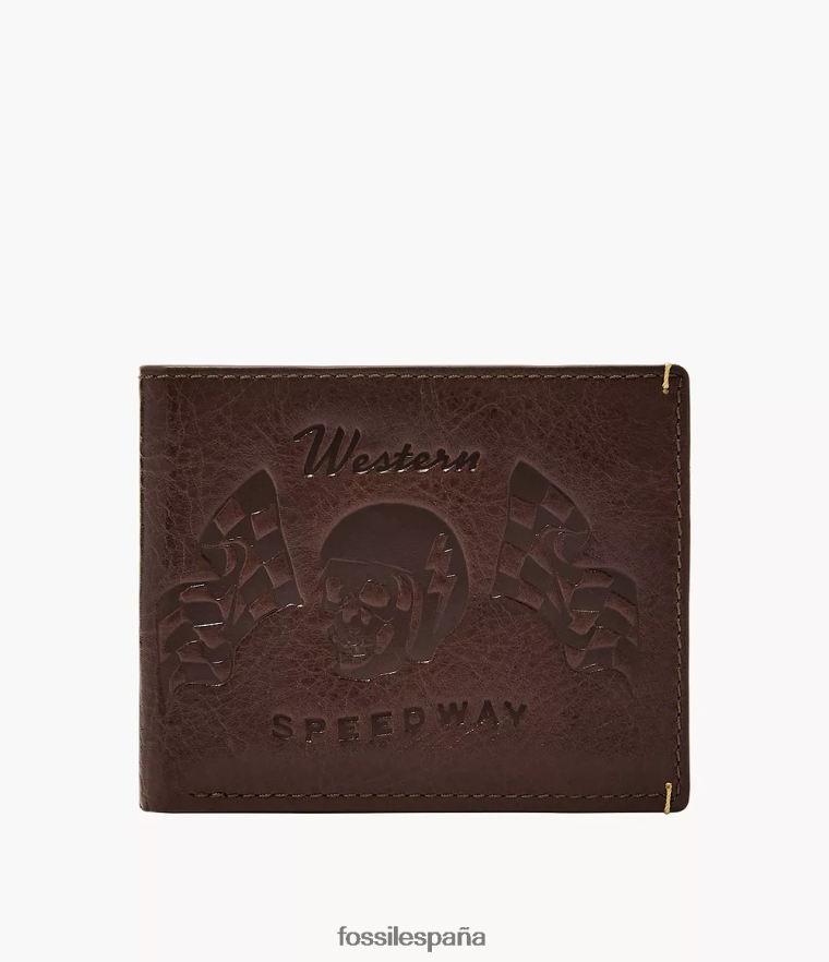 billetera 804XJ41697 marron oscuro hombres Fossil bronson plegable con identificación