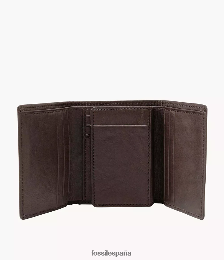 billetera 804XJ41756 marrón hombres Fossil cartera triple ingram