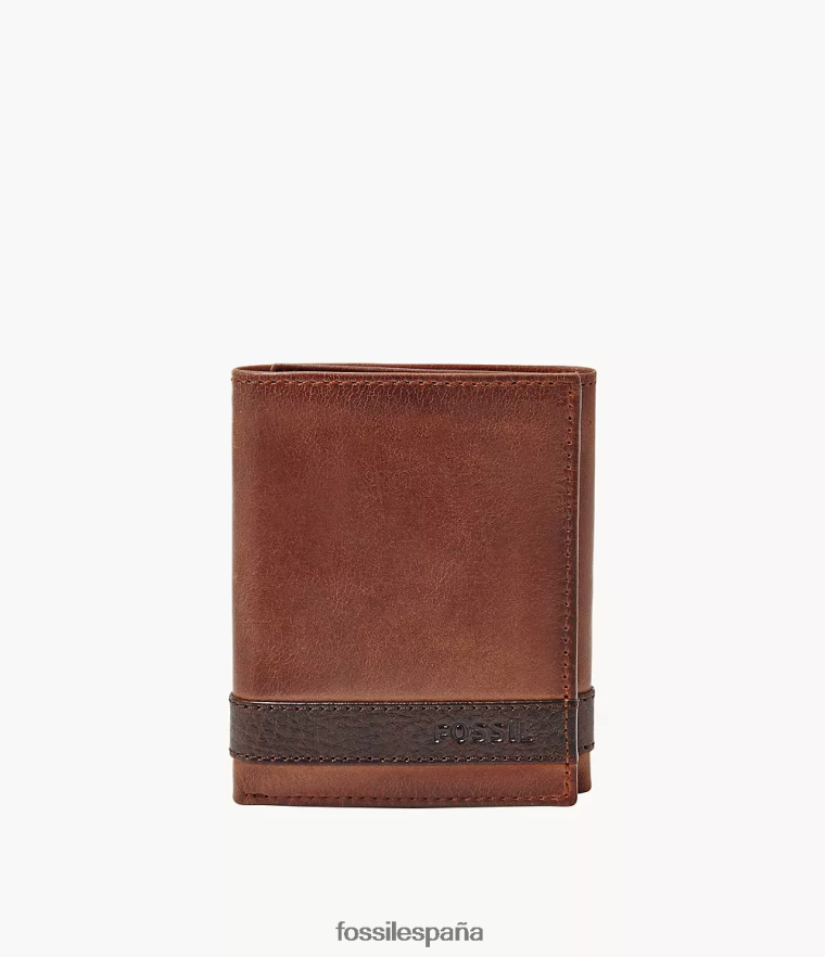 billetera 804XJ41838 marrón hombres Fossil quinn tríptico