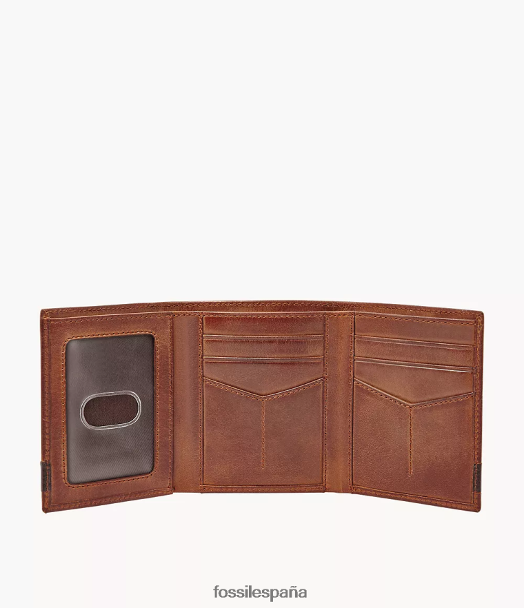 billetera 804XJ41838 marrón hombres Fossil quinn tríptico