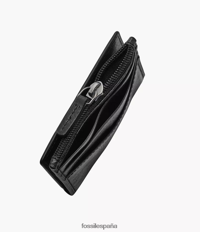 billetera 804XJ41736 negro hombres Fossil funda con cremallera para tarjetas andrew
