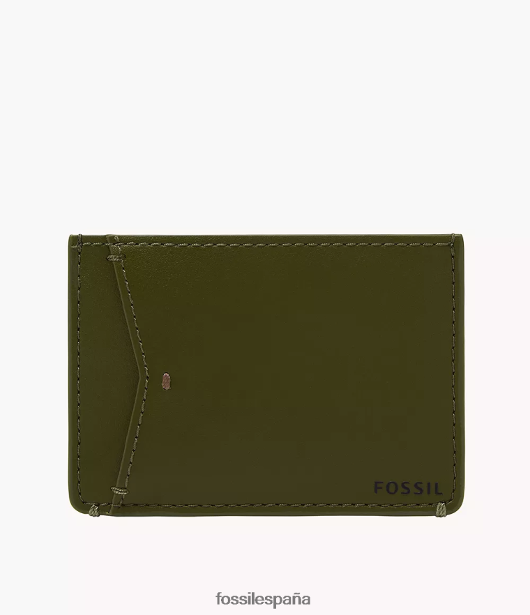 billetera 804XJ41738 verde hombres Fossil tarjetero de piel con cactus joshua