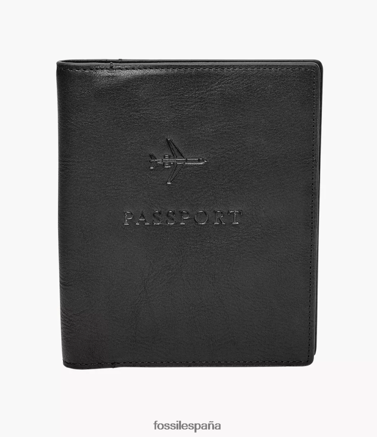 billetera 804XJ42024 negro hombres Fossil funda de cuero para pasaporte rfid