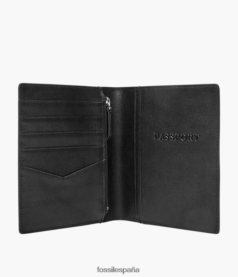 billetera 804XJ42024 negro hombres Fossil funda de cuero para pasaporte rfid