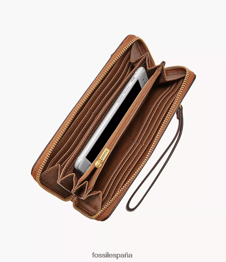 billetera 804XJ4784 marrón mujer Fossil bolso de mano logan con cremallera RFID