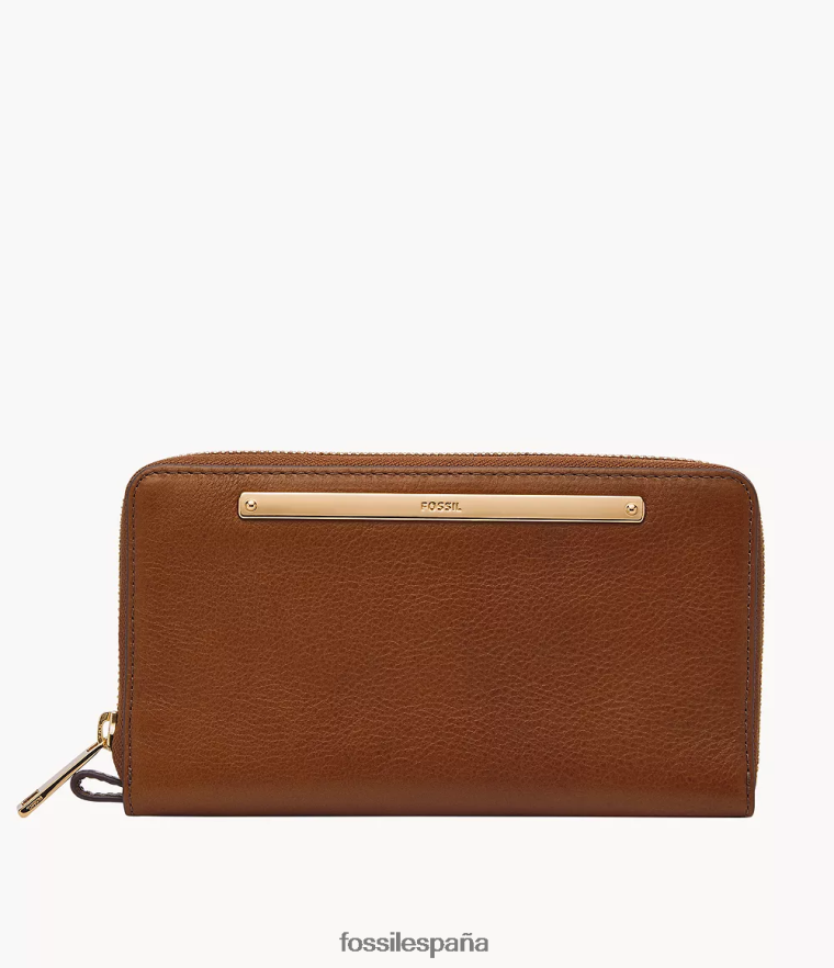 billetera 804XJ4812 marrón mujer Fossil bolso de mano con cremallera alrededor de liza