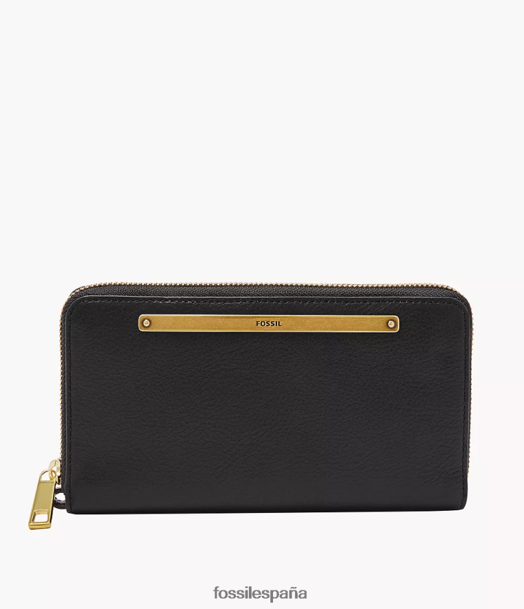 billetera 804XJ4813 negro mujer Fossil bolso de mano con cremallera alrededor de liza