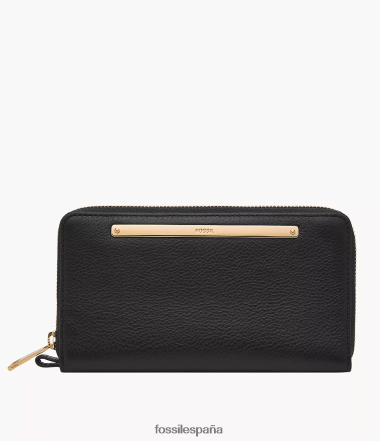 billetera 804XJ4815 negro mujer Fossil bolso de mano con cremallera alrededor de liza
