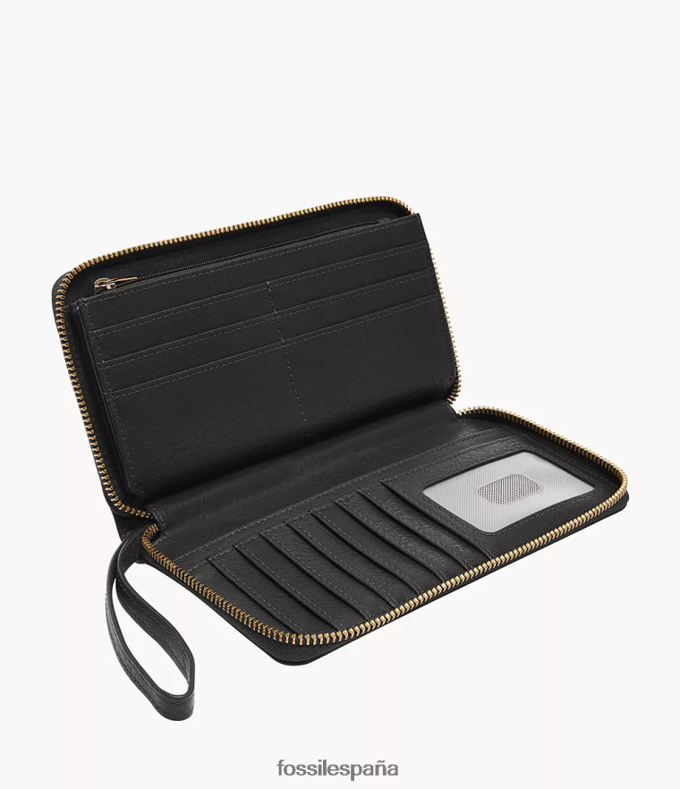 billetera 804XJ4815 negro mujer Fossil bolso de mano con cremallera alrededor de liza