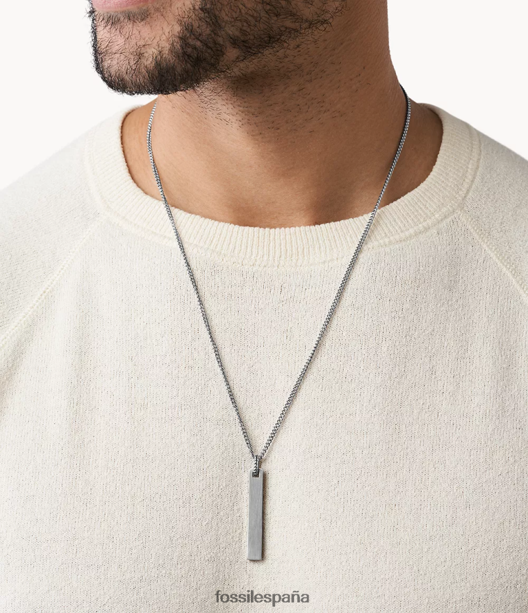 joyas 804XJ41901 tono plateado hombres Fossil collar con colgante de acero inoxidable casual vintage
