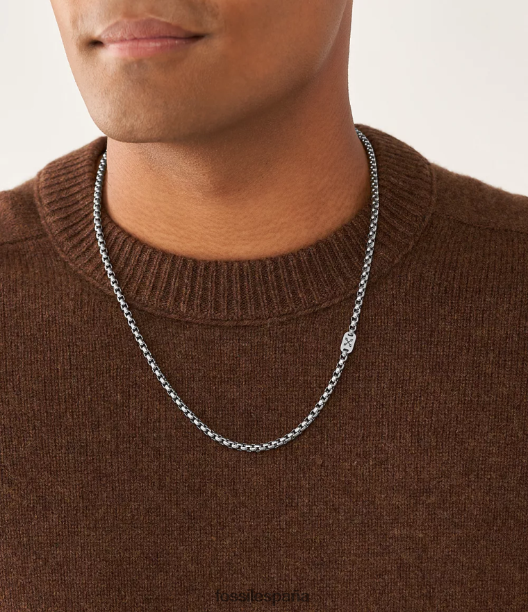 joyas 804XJ41908 tono plateado hombres Fossil collar de cadena de acero inoxidable aventurero