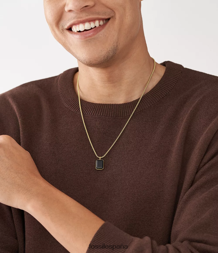 joyas 804XJ41912 tono negro y dorado hombres Fossil collar de cadena de ónix