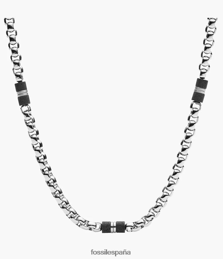joyas 804XJ41913 tono plateado hombres Fossil collar de cuentas de mármol y acero