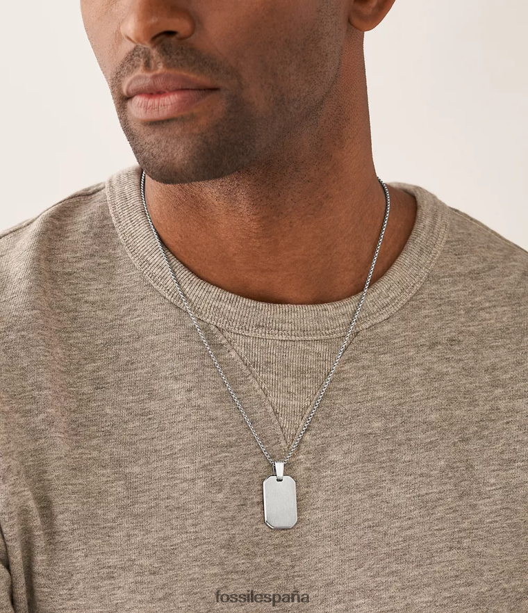 joyas 804XJ41914 tono plateado hombres Fossil collar de cadena de acero inoxidable Drew
