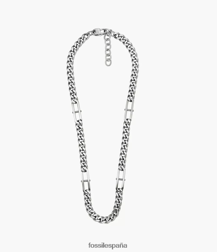 joyas 804XJ41915 tono plateado hombres Fossil collar de cadena de acero inoxidable con eslabones en D Heritage