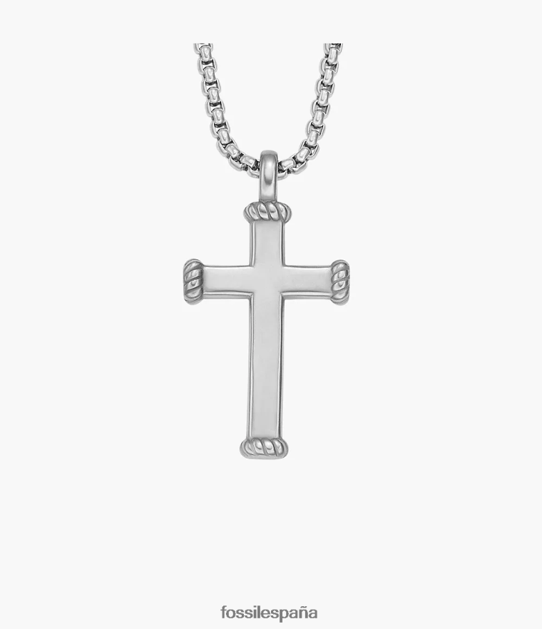 joyas 804XJ41920 tono plateado hombres Fossil collar con colgante de acero inoxidable con momentos significativos