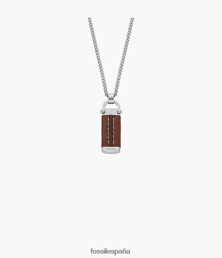 joyas 804XJ41921 marrón medio hombres Fossil collar con colgante Heritage de eslabones D de acero inoxidable