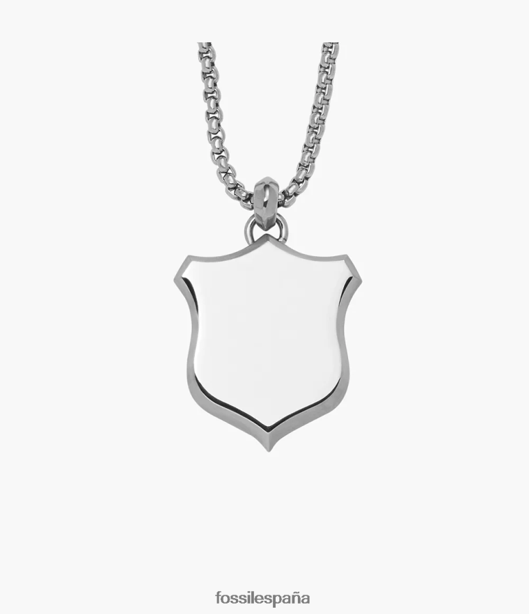 joyas 804XJ41922 tono plateado hombres Fossil collar con colgante de acero inoxidable con escudo patrimonial