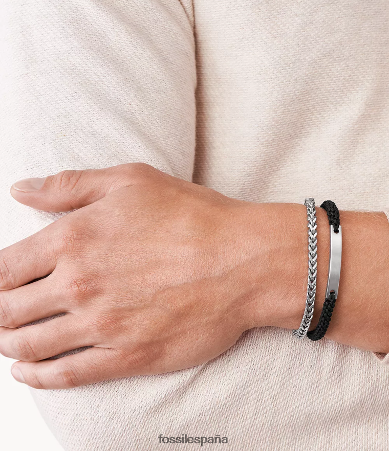 joyas 804XJ41847 tono plateado hombres Fossil pulsera de nailon y acero de doble hebra