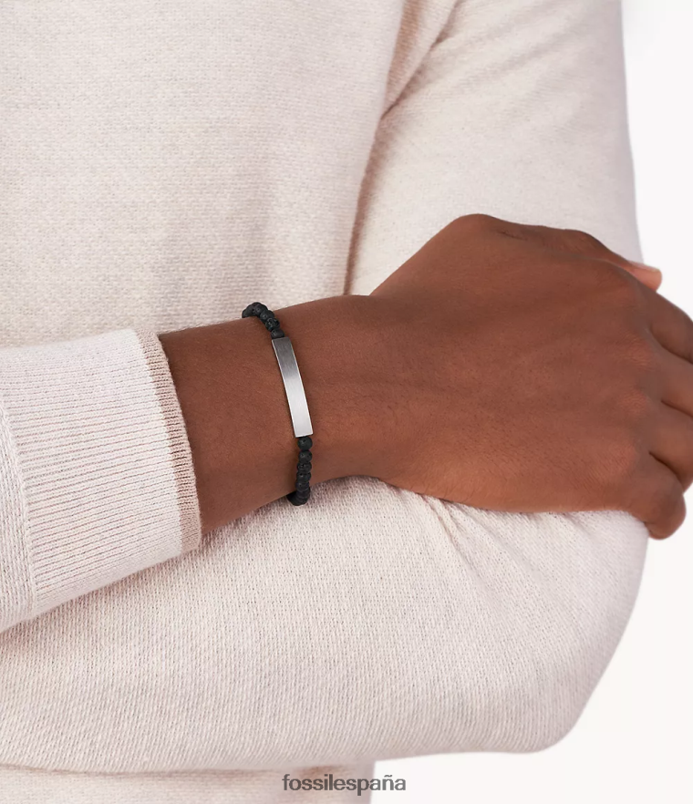 joyas 804XJ41848 tono plateado hombres Fossil pulsera con placa de piedra de lava