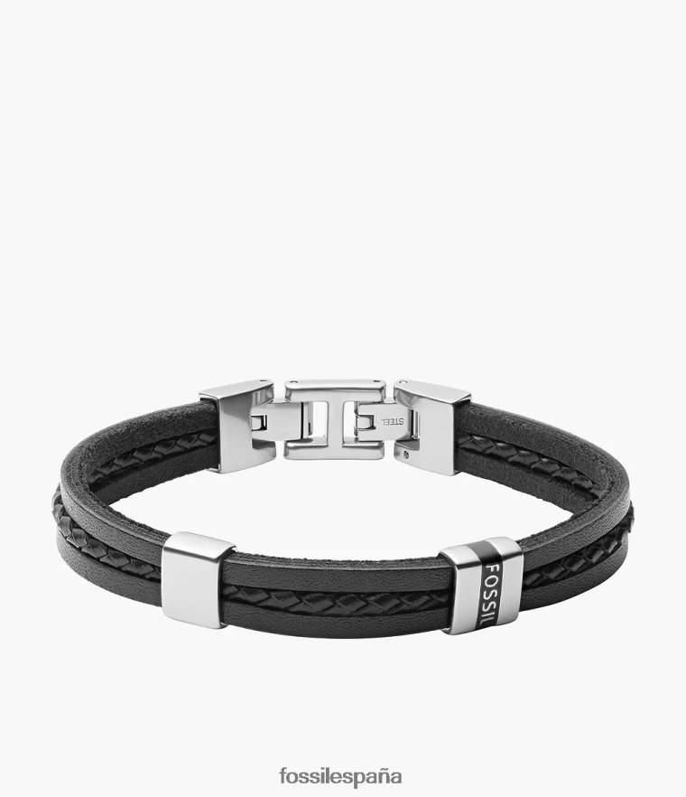 joyas 804XJ41856 negro hombres Fossil pulsera de cuero con varias hebras