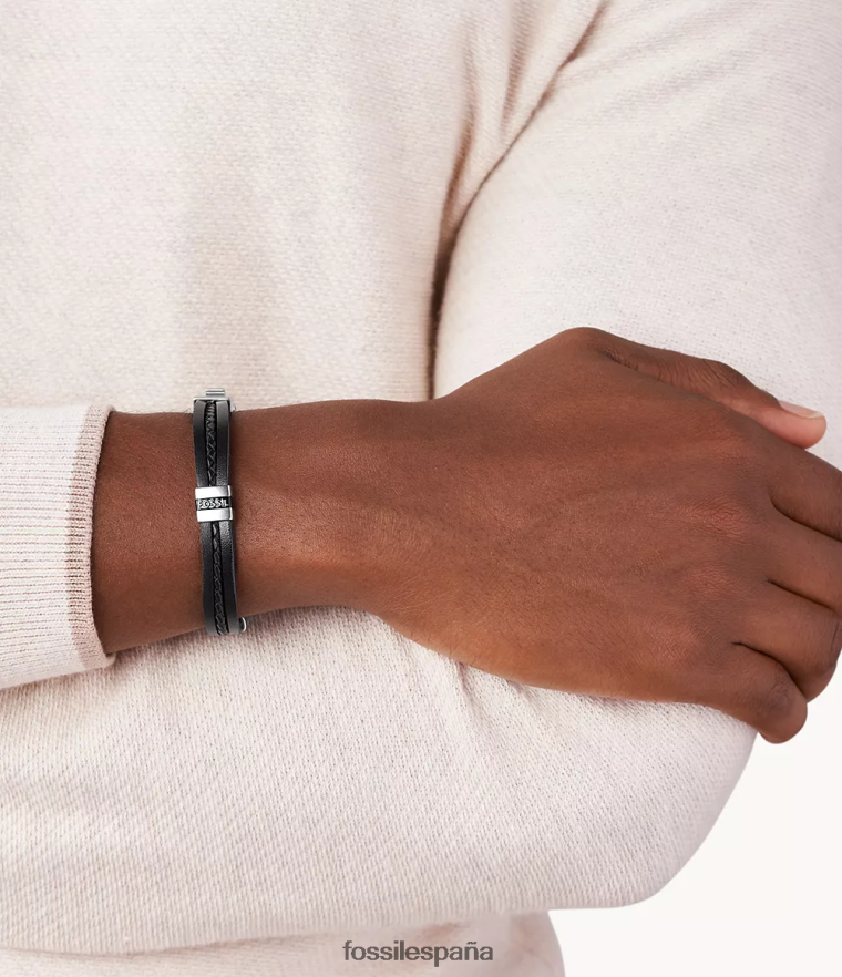 joyas 804XJ41856 negro hombres Fossil pulsera de cuero con varias hebras
