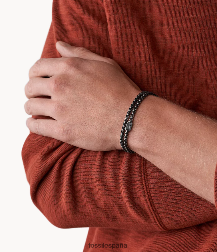 joyas 804XJ41858 tono plateado hombres Fossil Pulsera de cadena de acero inoxidable de aventurero casual vintage