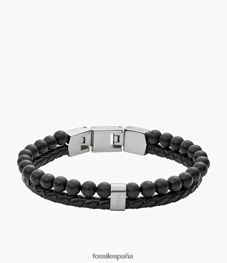 joyas 804XJ41859 negro/plata hombres Fossil pulsera casual vintage de varias hebras