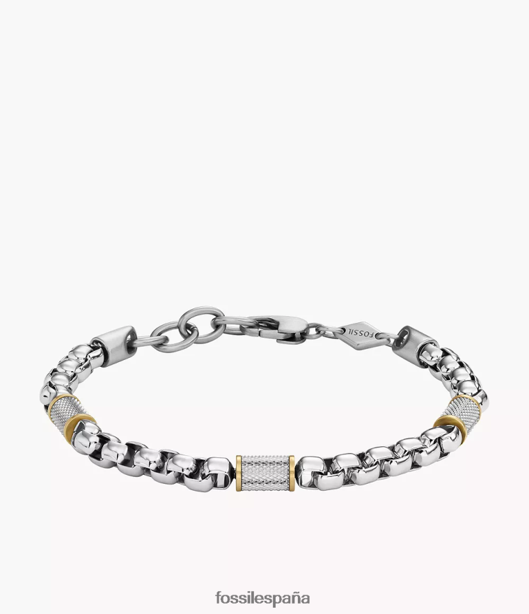 joyas 804XJ41863 bicolor plata y oro hombres Fossil pulsera de cadena de acero inoxidable totalmente apilada