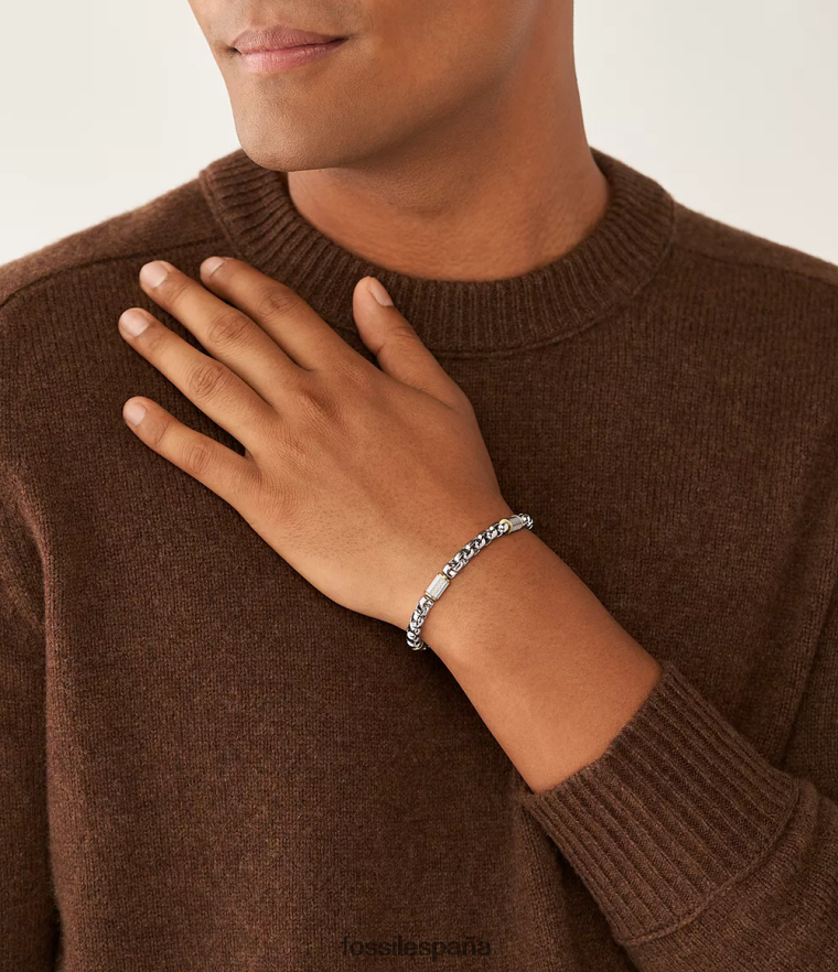 joyas 804XJ41863 bicolor plata y oro hombres Fossil pulsera de cadena de acero inoxidable totalmente apilada