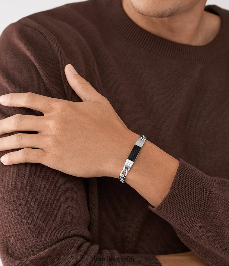 joyas 804XJ41864 tono plateado hombres Fossil pulsera de cadena de acero inoxidable con placa texturizada