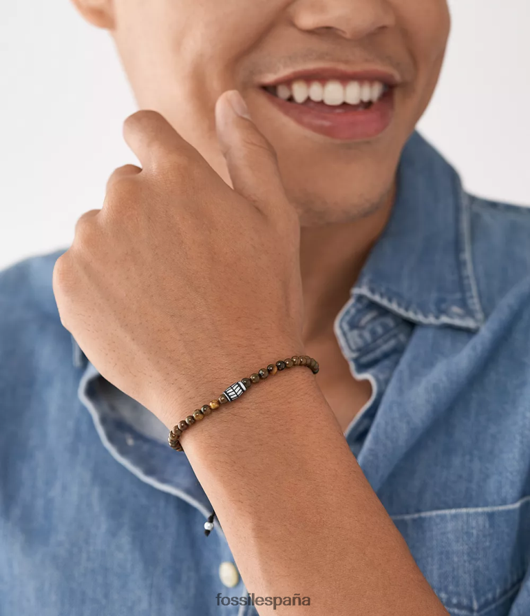 joyas 804XJ41870 ojo de tigre hombres Fossil pulsera de cuentas