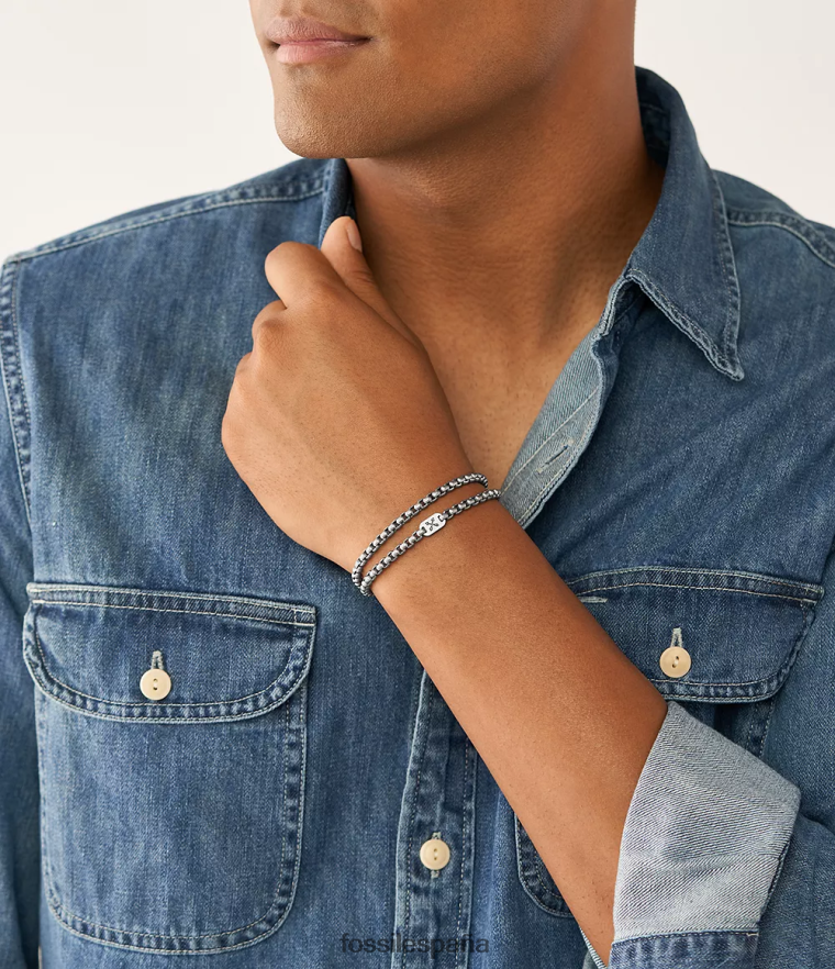joyas 804XJ41874 tono plateado hombres Fossil pulsera de cadena de acero inoxidable aventurero