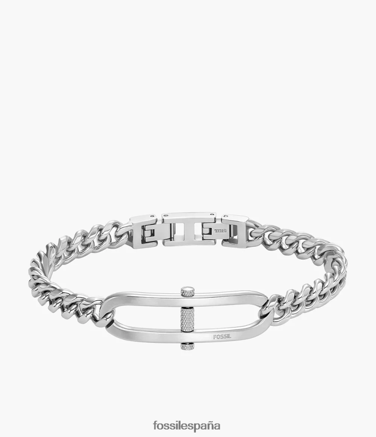 joyas 804XJ41875 tono plateado hombres Fossil pulsera de cadena de acero inoxidable con eslabones en D Heritage