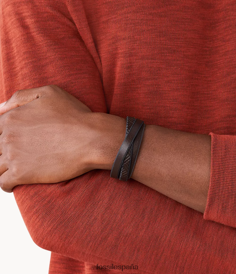 joyas 804XJ41876 marrón hombres Fossil muñequera de cuero texturizado