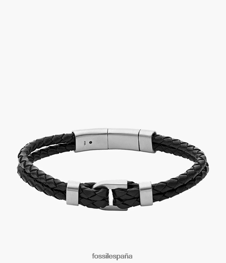 joyas 804XJ41878 negro hombres Fossil pulsera de cuero con eslabones D Heritage