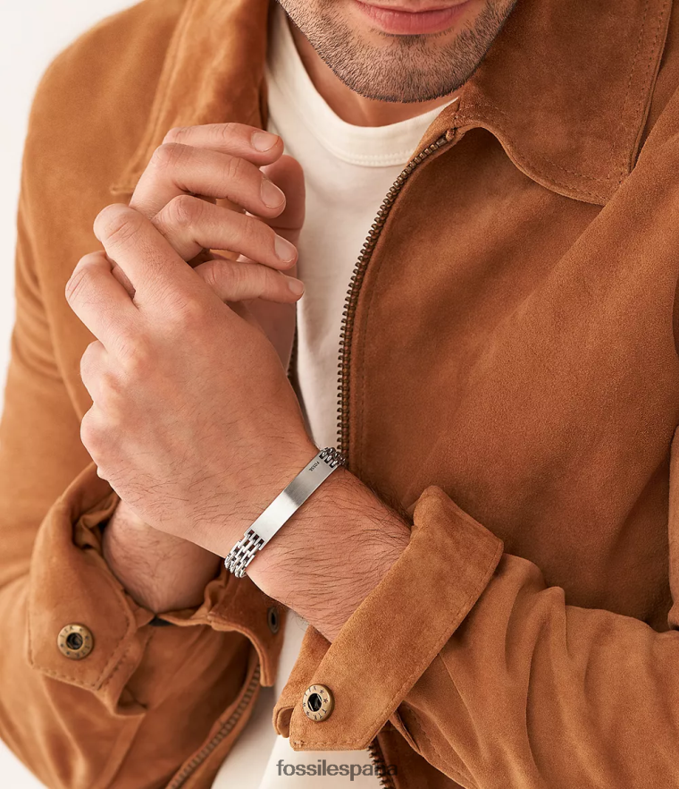 joyas 804XJ41883 tono plateado hombres Fossil pulsera de cadena de acero inoxidable